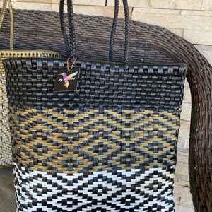 Stylish Black and Gold Woven Tote Bag